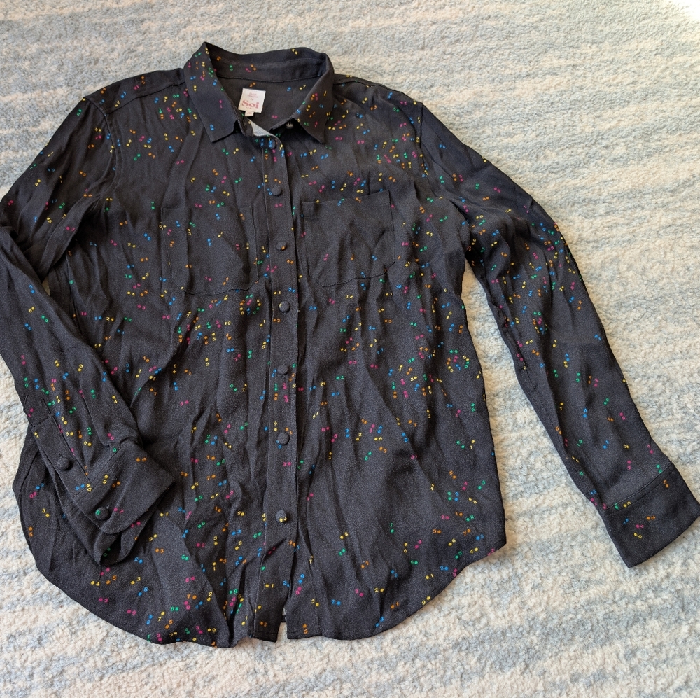 XL Print Stories By Soi Paris Button Down Numbers Math Long Sleeve Collar